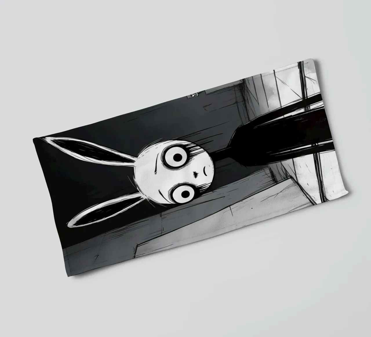 Orecchie di coniglio tristi e occhi afflitti in un ambiente buio asciugamano da bagno da DesignDoodle