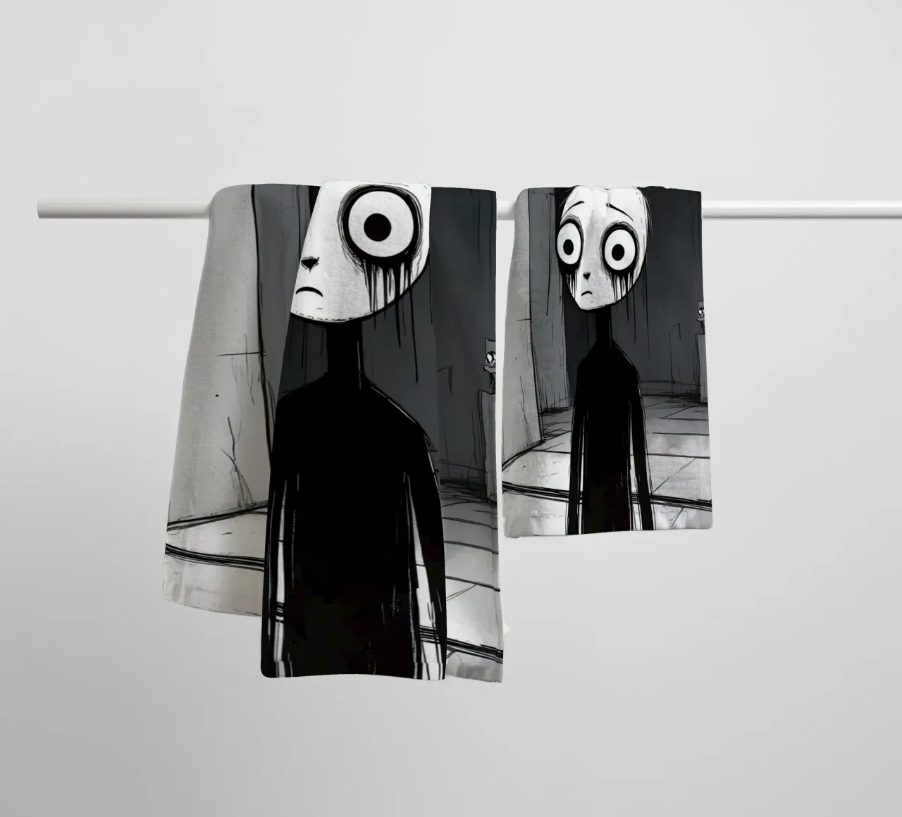 Orecchie di coniglio tristi e occhi afflitti in un ambiente buio asciugamano da bagno da DesignDoodle