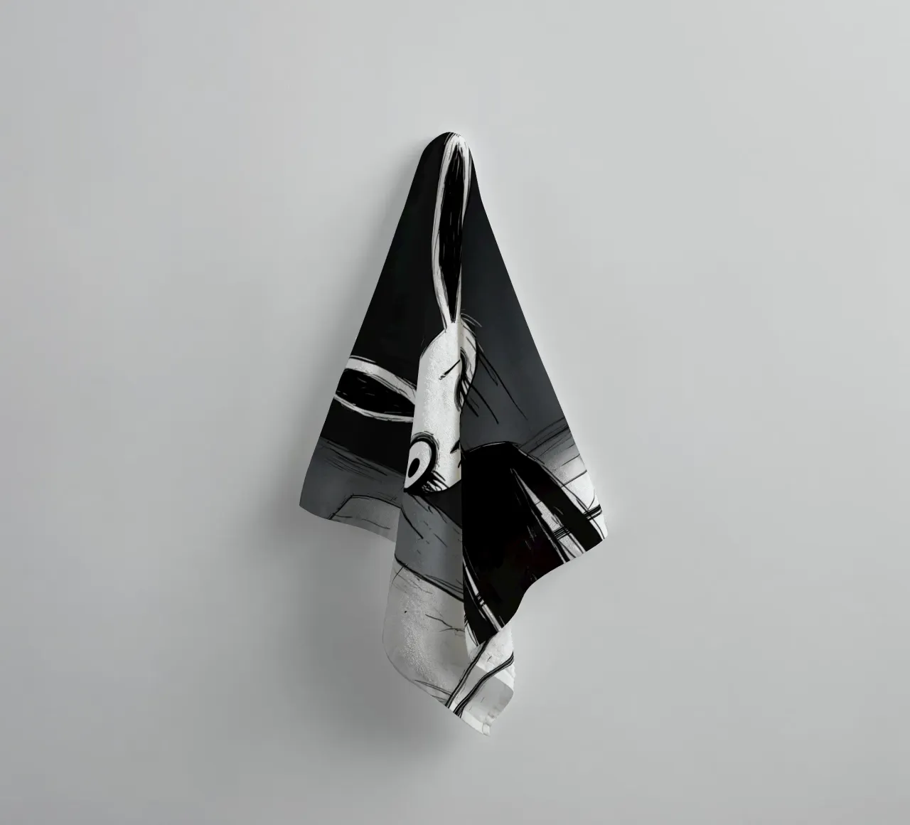 Orecchie di coniglio tristi e occhi afflitti in un ambiente buio asciugamano da bagno da DesignDoodle