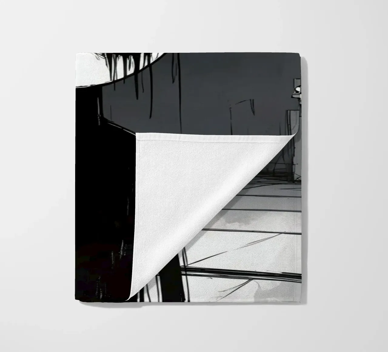 Orecchie di coniglio tristi e occhi afflitti in un ambiente buio telo mare da DesignDoodle