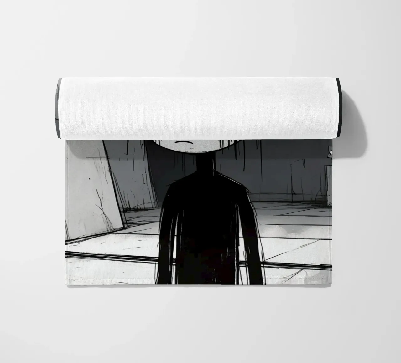 Orecchie di coniglio tristi e occhi afflitti in un ambiente buio telo mare da DesignDoodle