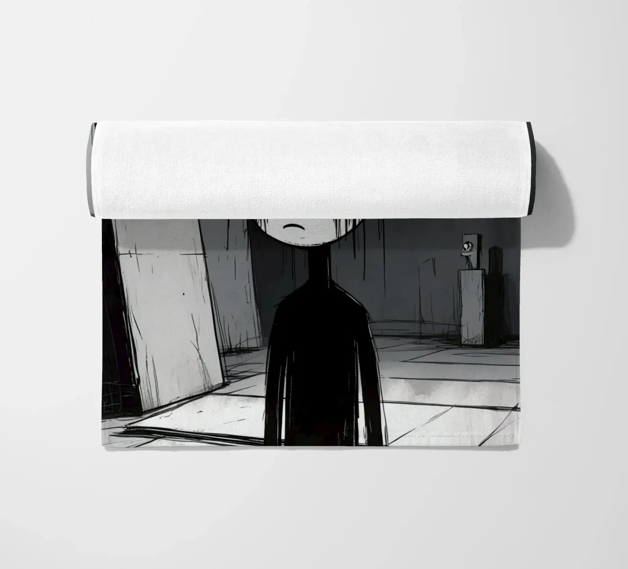 Orecchie di coniglio tristi e occhi afflitti in un ambiente buio telo mare da DesignDoodle