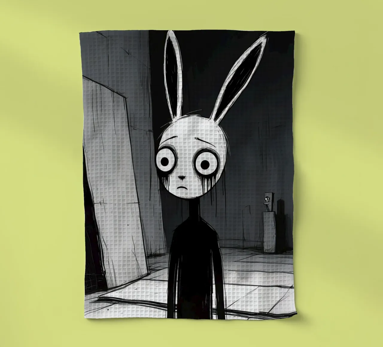 Orecchie di coniglio tristi e occhi afflitti in un ambiente buio canovaccio da cucina da DesignDoodle