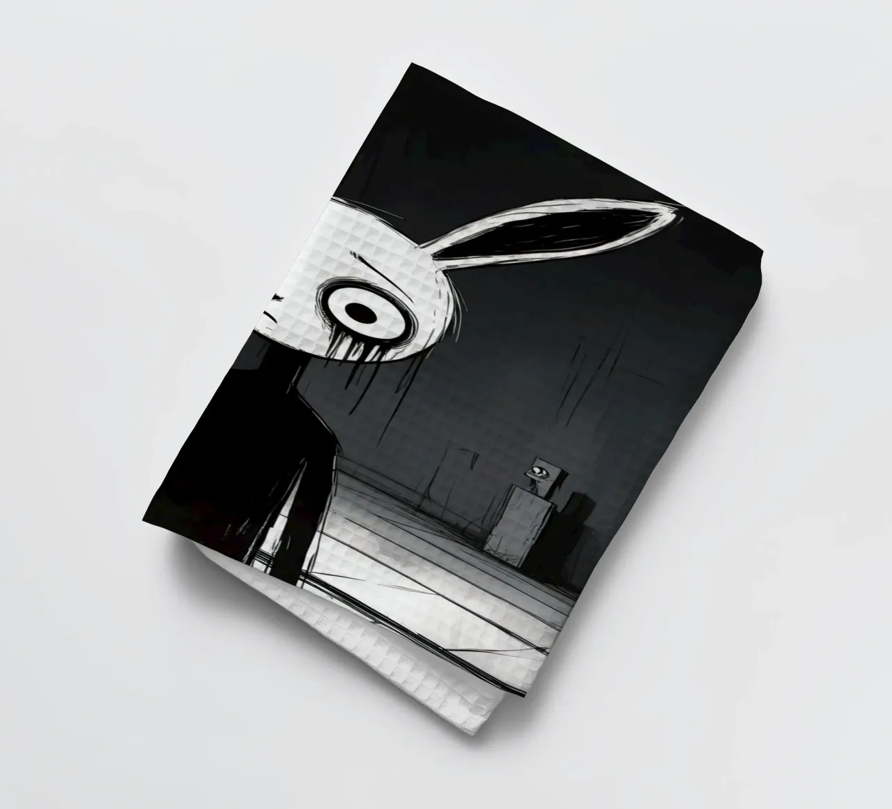 Orecchie di coniglio tristi e occhi afflitti in un ambiente buio canovaccio da cucina da DesignDoodle