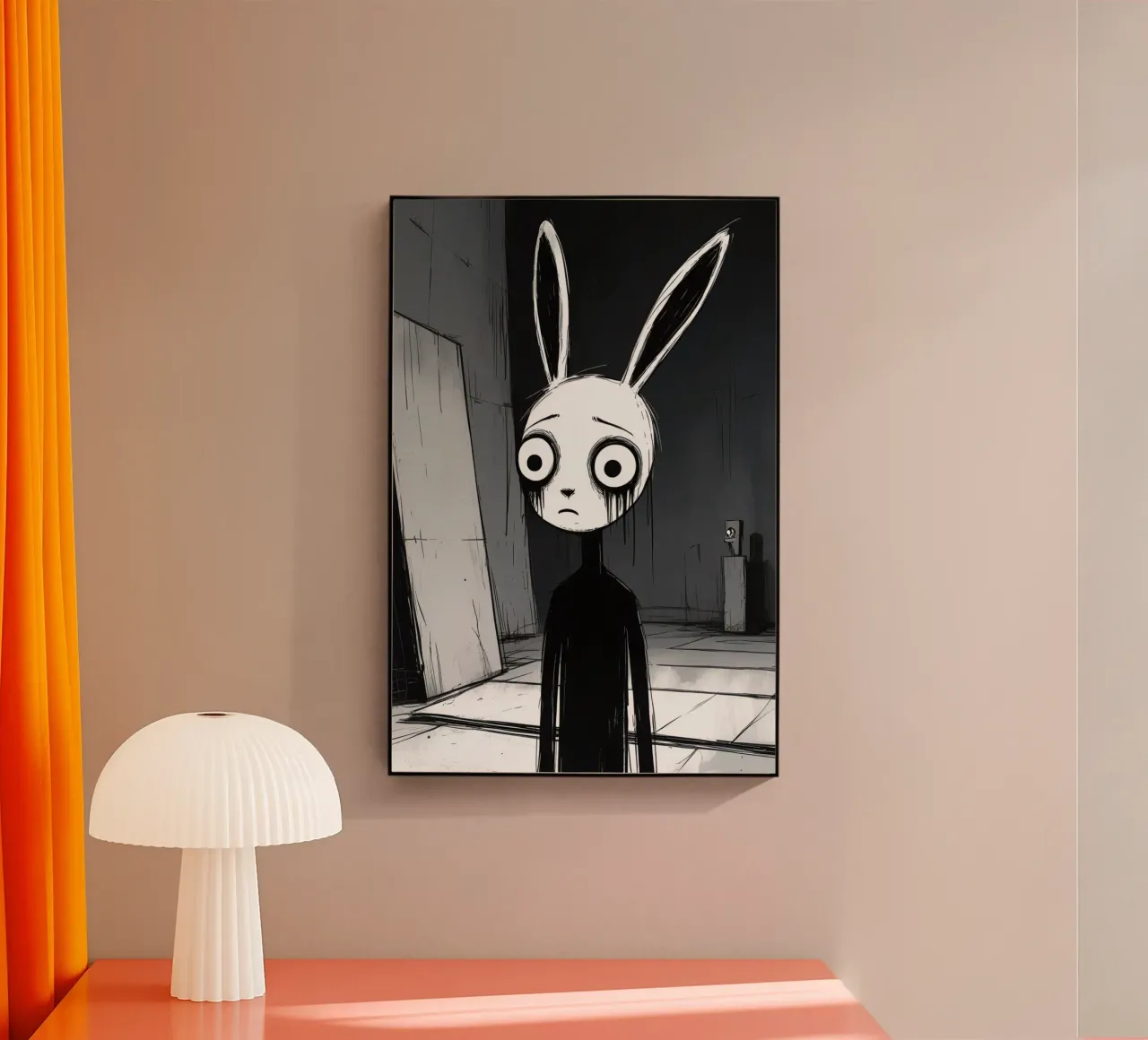 Orecchie di coniglio tristi e occhi afflitti in un ambiente buio plexiglass da DesignDoodle