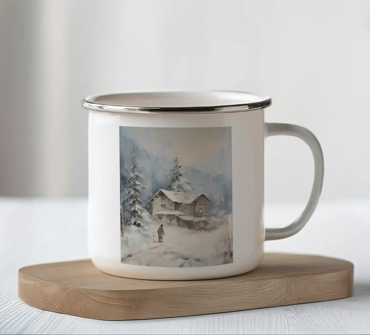 Silenzio invernale al Berghaus - Tracce solitarie nella neve tazza in smalto da Cozy Vibes