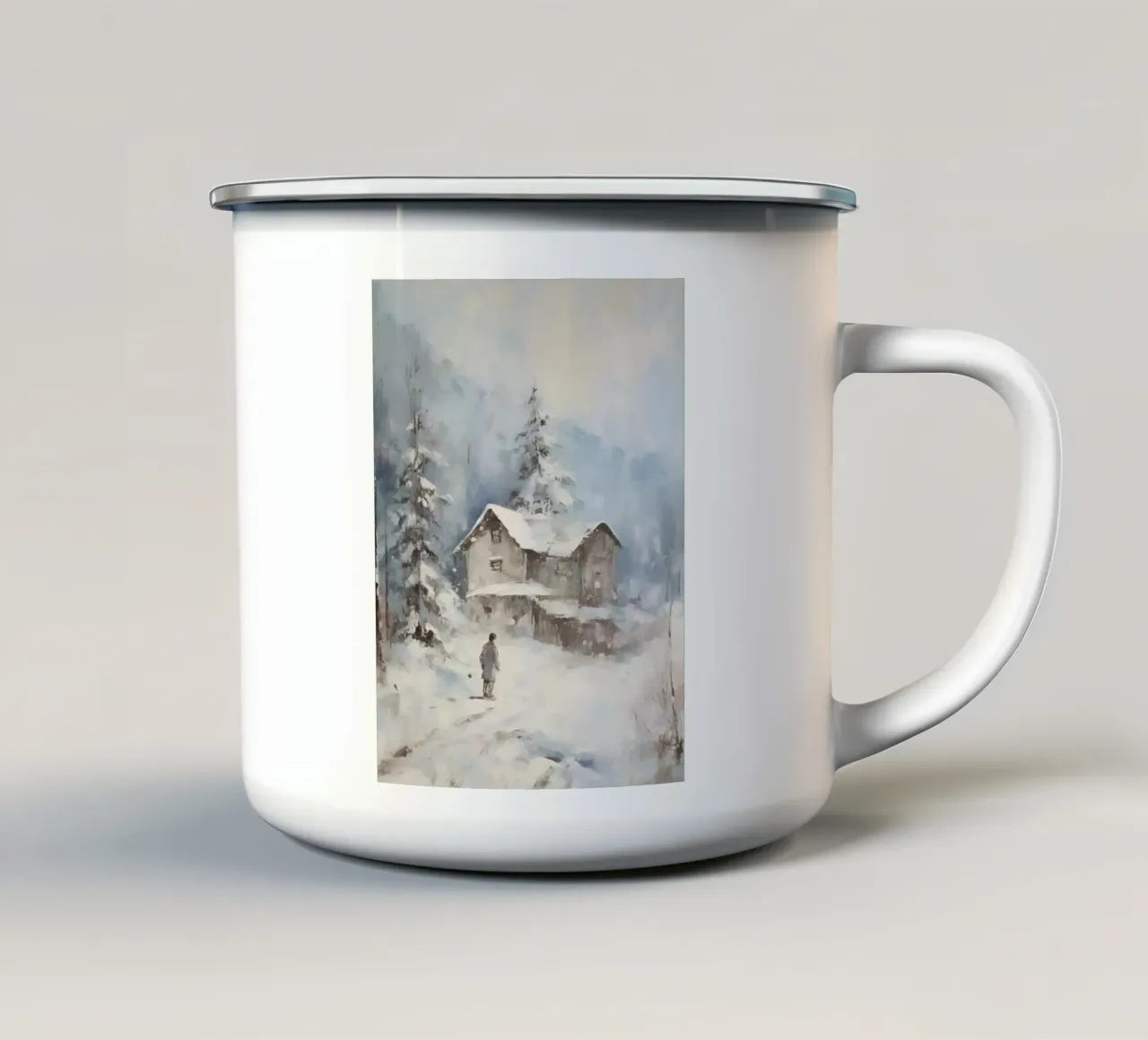 Silenzio invernale al Berghaus - Tracce solitarie nella neve tazza in smalto da Cozy Vibes
