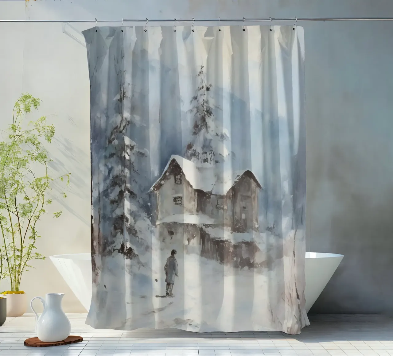 Silenzio invernale al Berghaus - Tracce solitarie nella neve tenda da doccia da Cozy Vibes