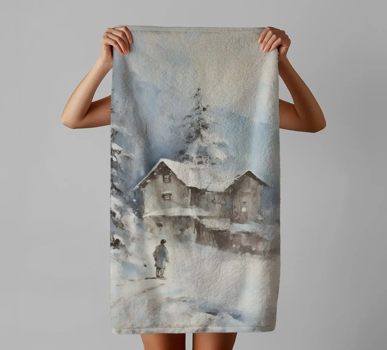 Silenzio invernale al Berghaus - Tracce solitarie nella neve asciugamano da bagno da Cozy Vibes