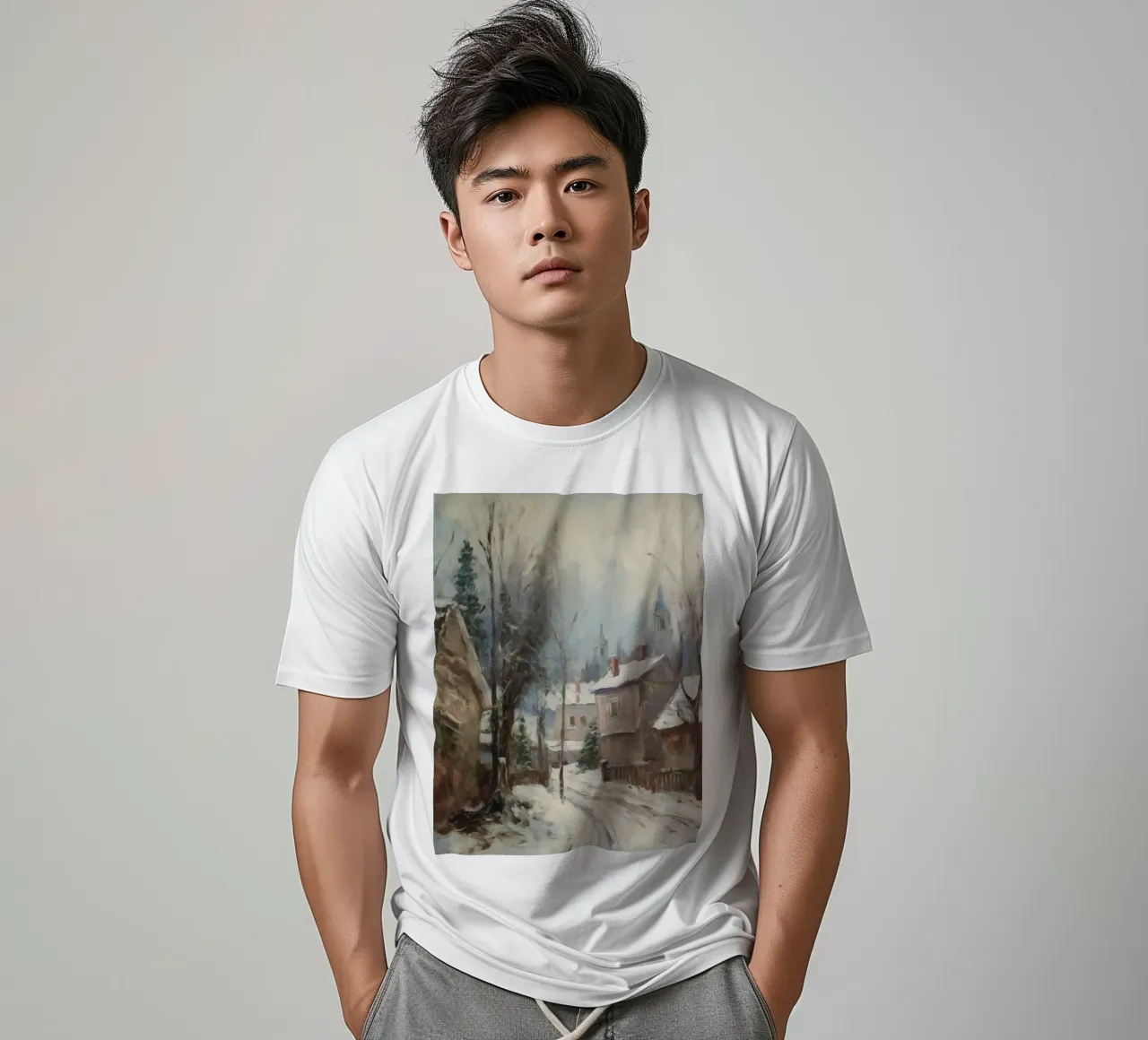 Mattine d'inverno in paese: strade tranquille e guglie della chiesa t-shirt da Cozy Vibes