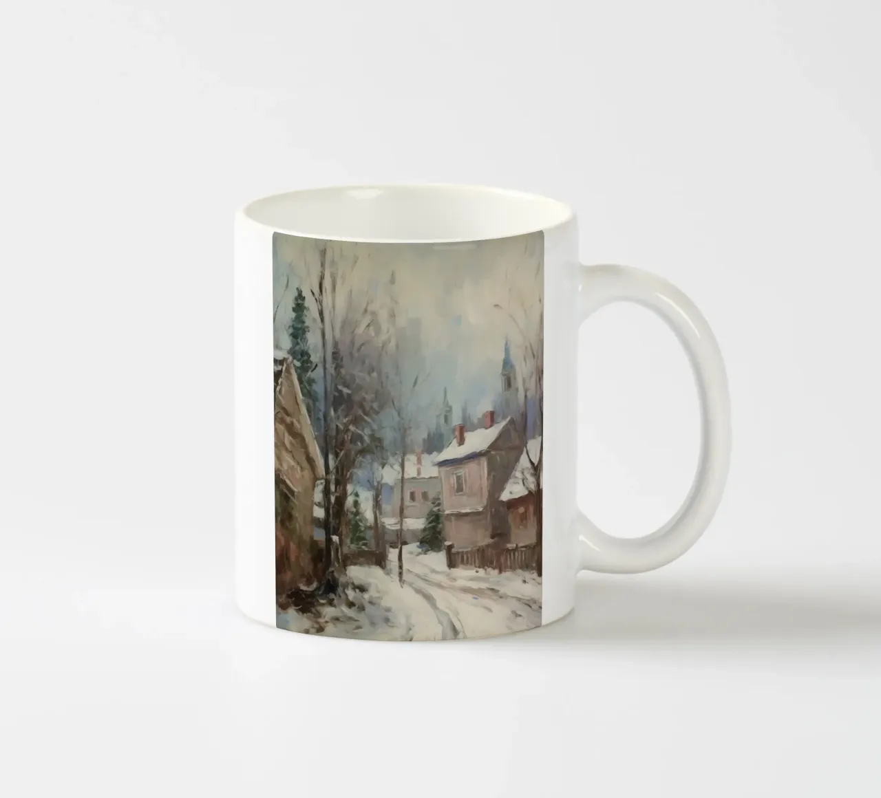 Mattine d'inverno in paese: strade tranquille e guglie della chiesa tazza in ceramica da Cozy Vibes