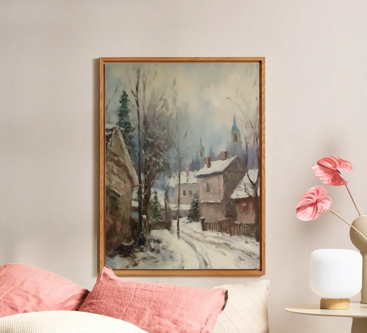 Mattine d'inverno in paese: strade tranquille e guglie della chiesa alluminio dibond da Cozy Vibes
