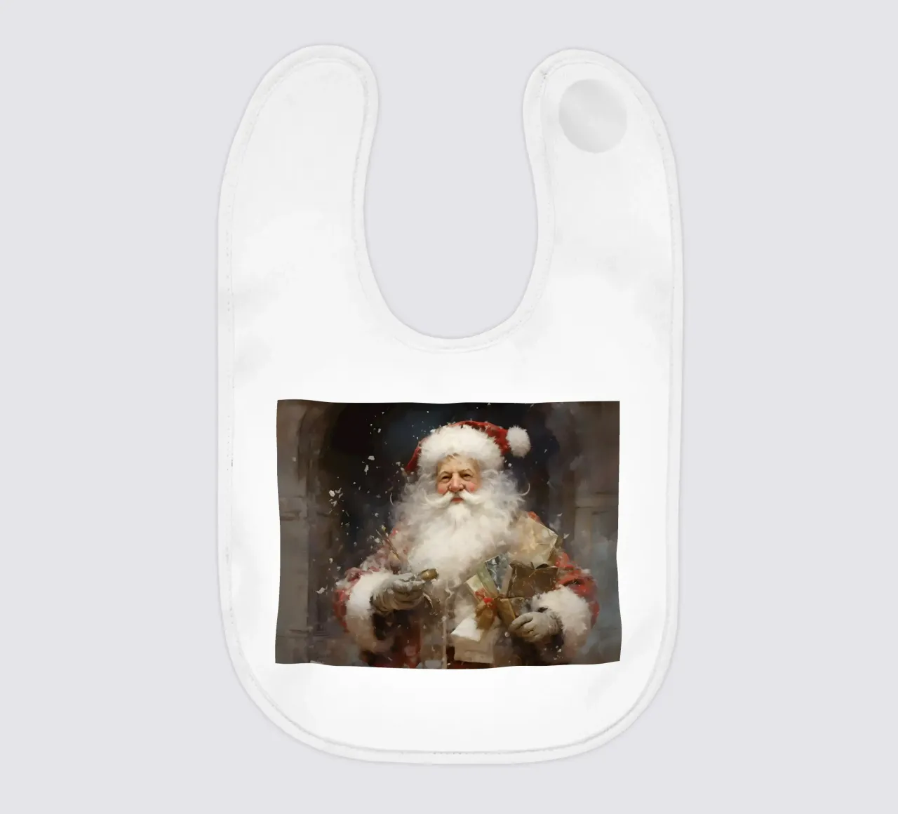 L'allegro Babbo Natale con i regali: la magia delle feste bavaglino da Cozy Vibes