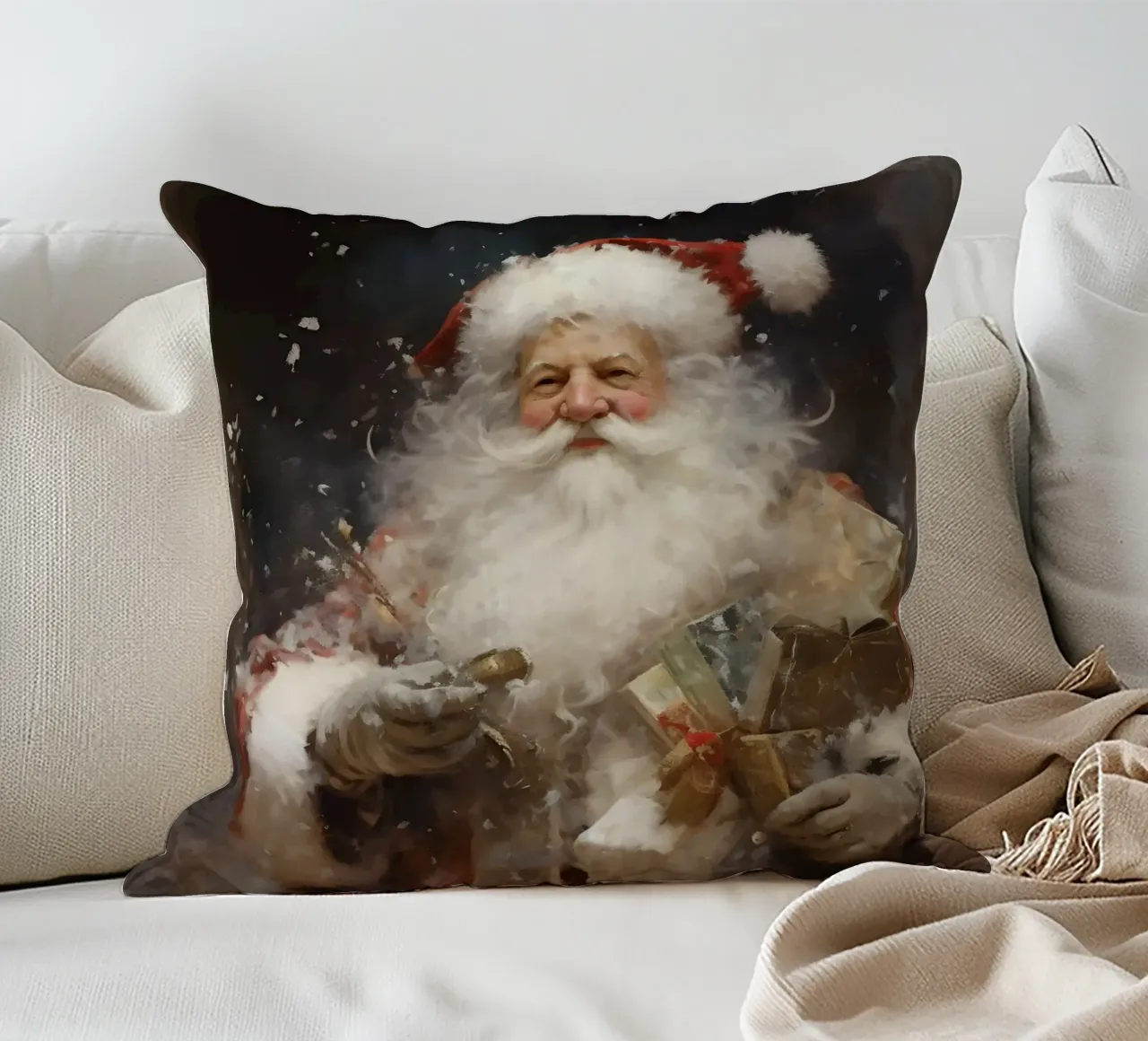 L'allegro Babbo Natale con i regali: la magia delle feste cuscino da Cozy Vibes