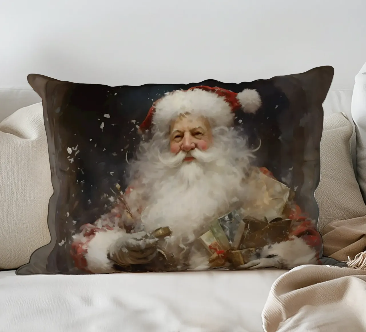 L'allegro Babbo Natale con i regali: la magia delle feste cuscino da Cozy Vibes
