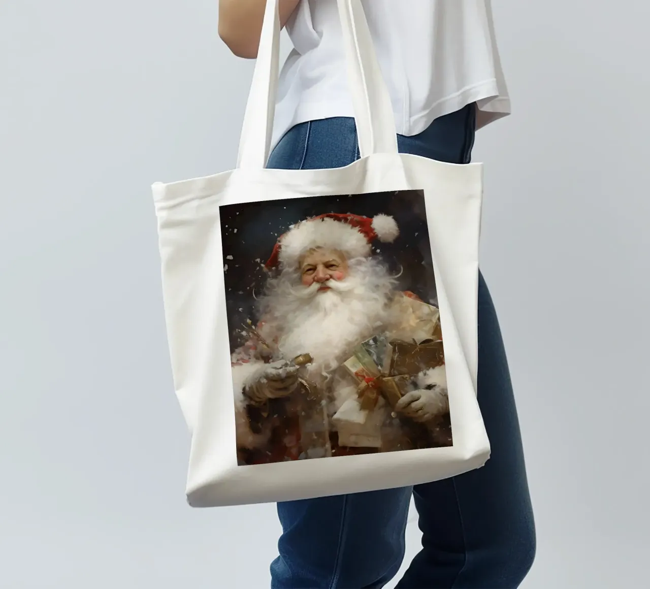 L'allegro Babbo Natale con i regali: la magia delle feste borsa in juta da Cozy Vibes
