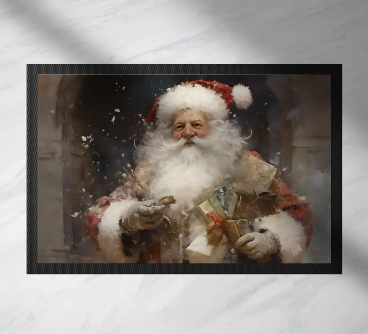 L'allegro Babbo Natale con i regali: la magia delle feste zerbino da Cozy Vibes