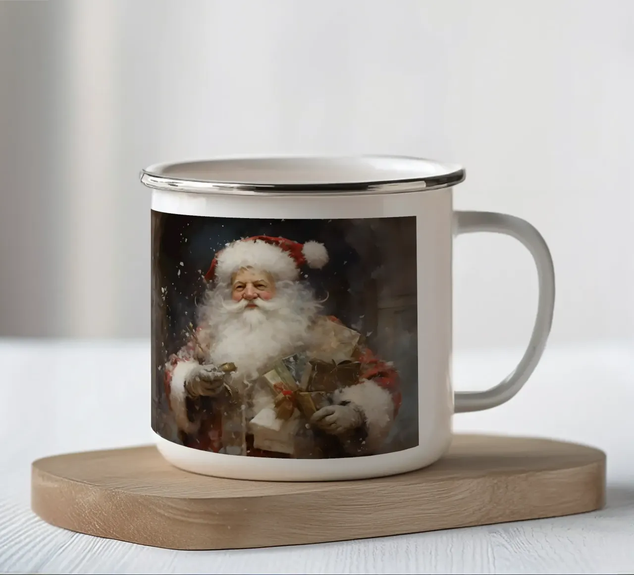L'allegro Babbo Natale con i regali: la magia delle feste tazza in smalto da Cozy Vibes