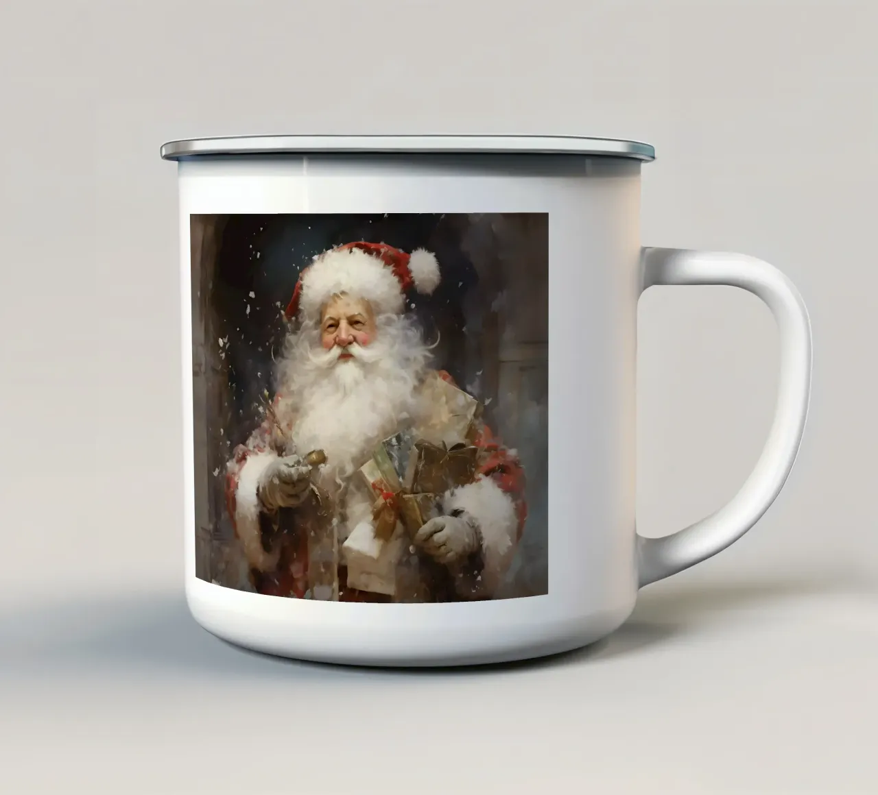 L'allegro Babbo Natale con i regali: la magia delle feste tazza in smalto da Cozy Vibes