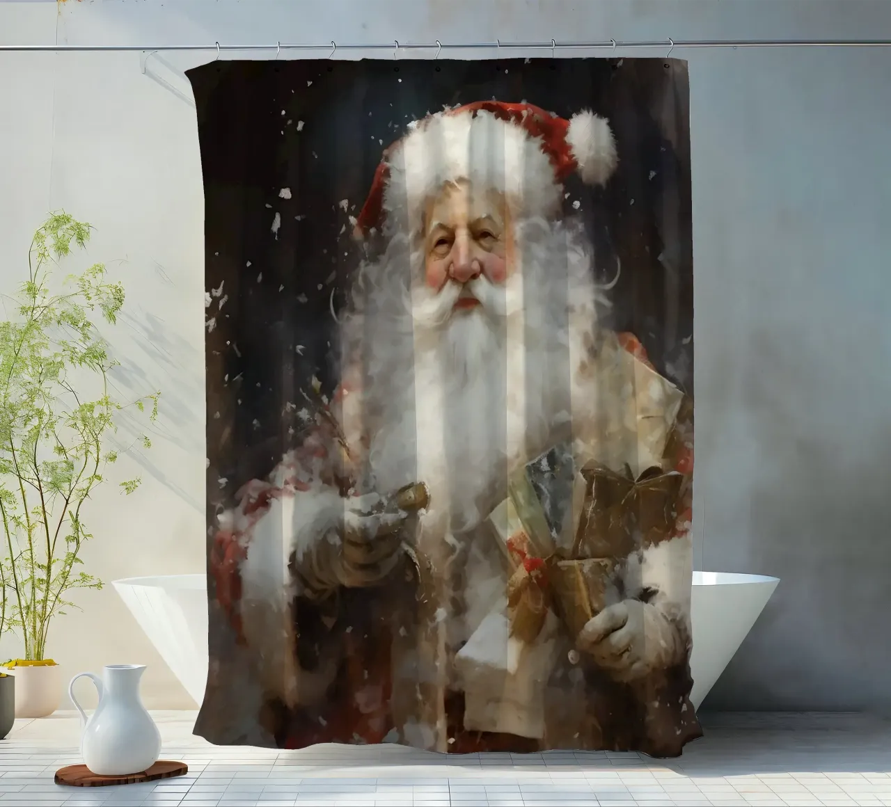 L'allegro Babbo Natale con i regali: la magia delle feste tenda da doccia da Cozy Vibes