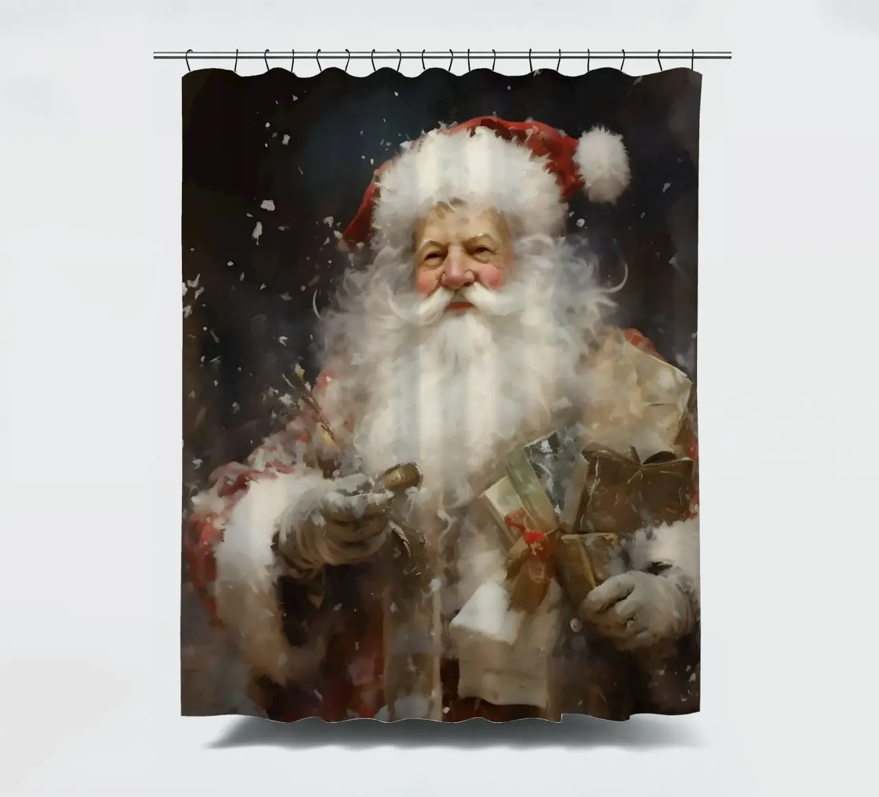 L'allegro Babbo Natale con i regali: la magia delle feste tenda da doccia da Cozy Vibes