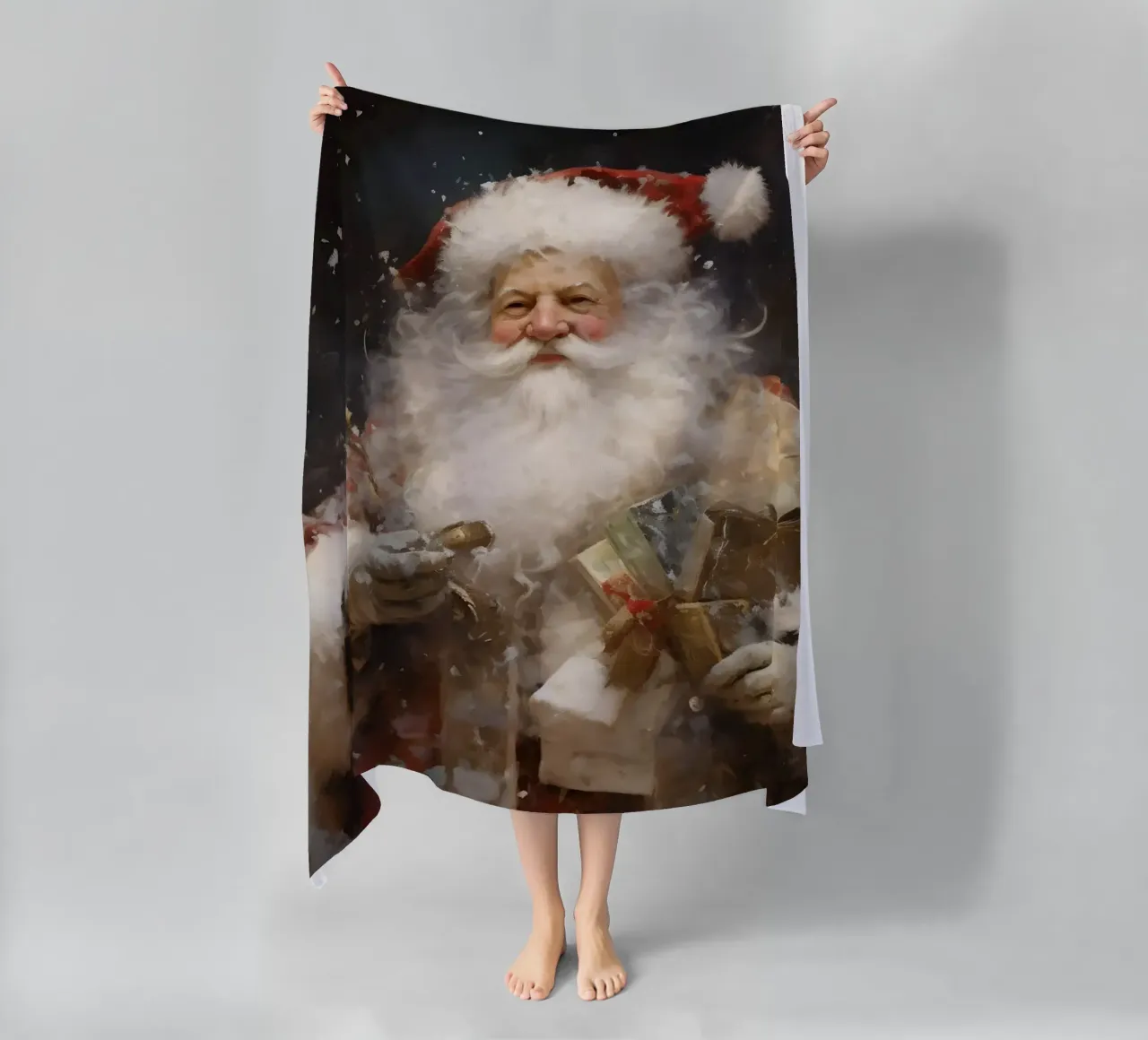 L'allegro Babbo Natale con i regali: la magia delle feste telo mare da Cozy Vibes