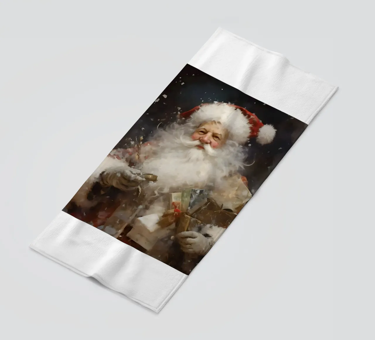 L'allegro Babbo Natale con i regali: la magia delle feste telo mare da Cozy Vibes
