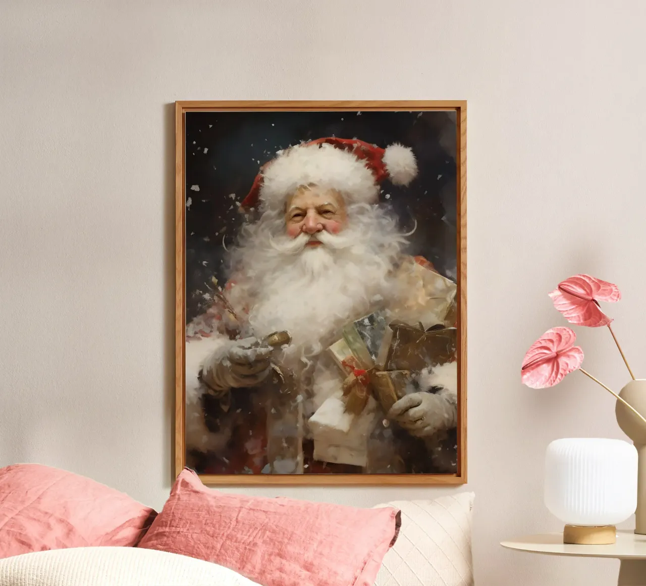 L'allegro Babbo Natale con i regali: la magia delle feste pannello forex da Cozy Vibes