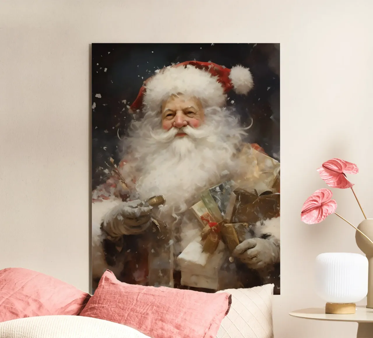 L'allegro Babbo Natale con i regali: la magia delle feste pannello forex da Cozy Vibes
