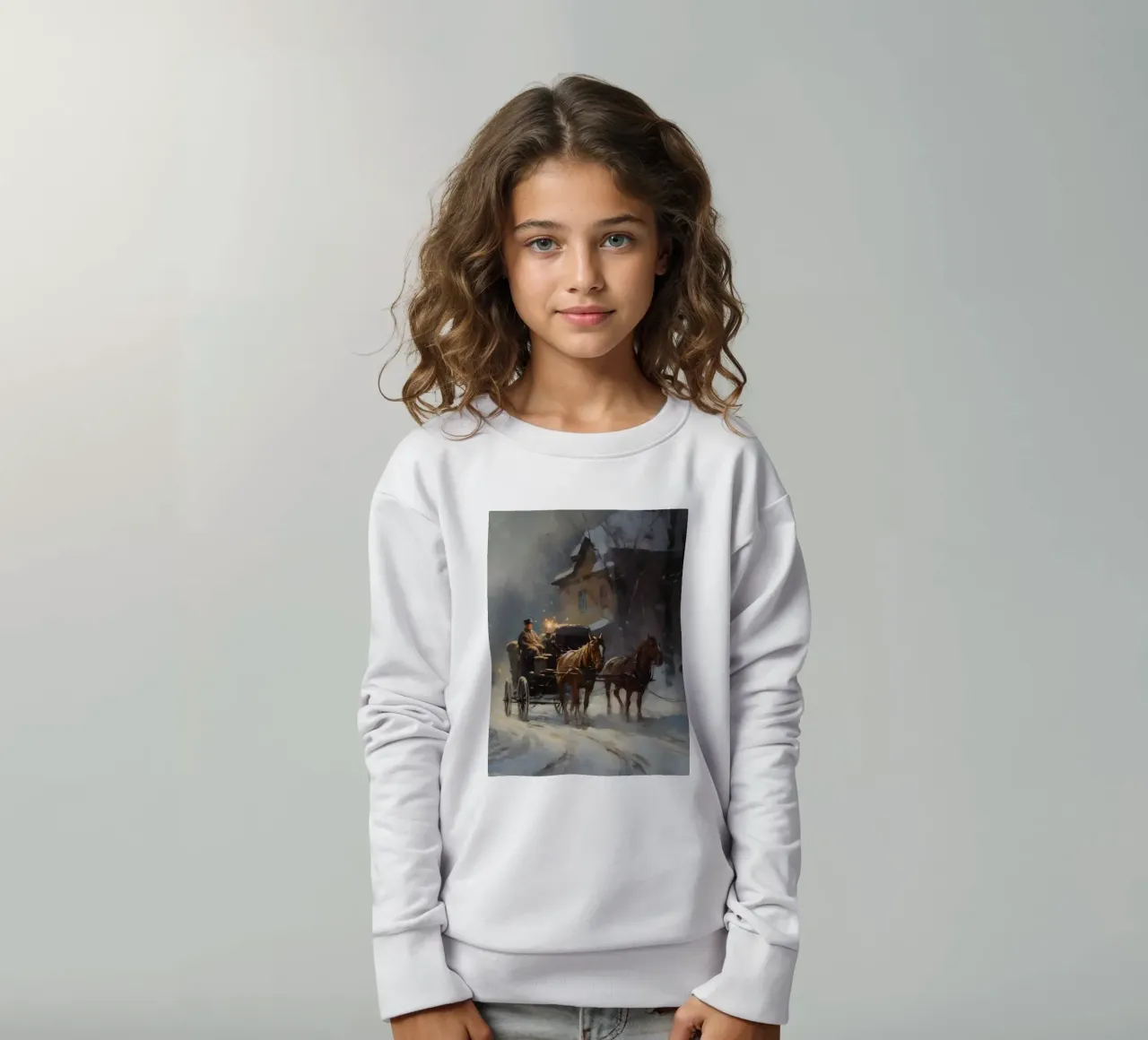 Carrozza trainata da cavalli in una sera d'inverno: il romanticismo dei tempi passati felpa bambino da Cozy Vibes