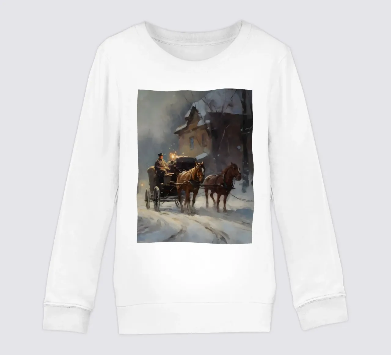 Carrozza trainata da cavalli in una sera d'inverno: il romanticismo dei tempi passati felpa bambino da Cozy Vibes