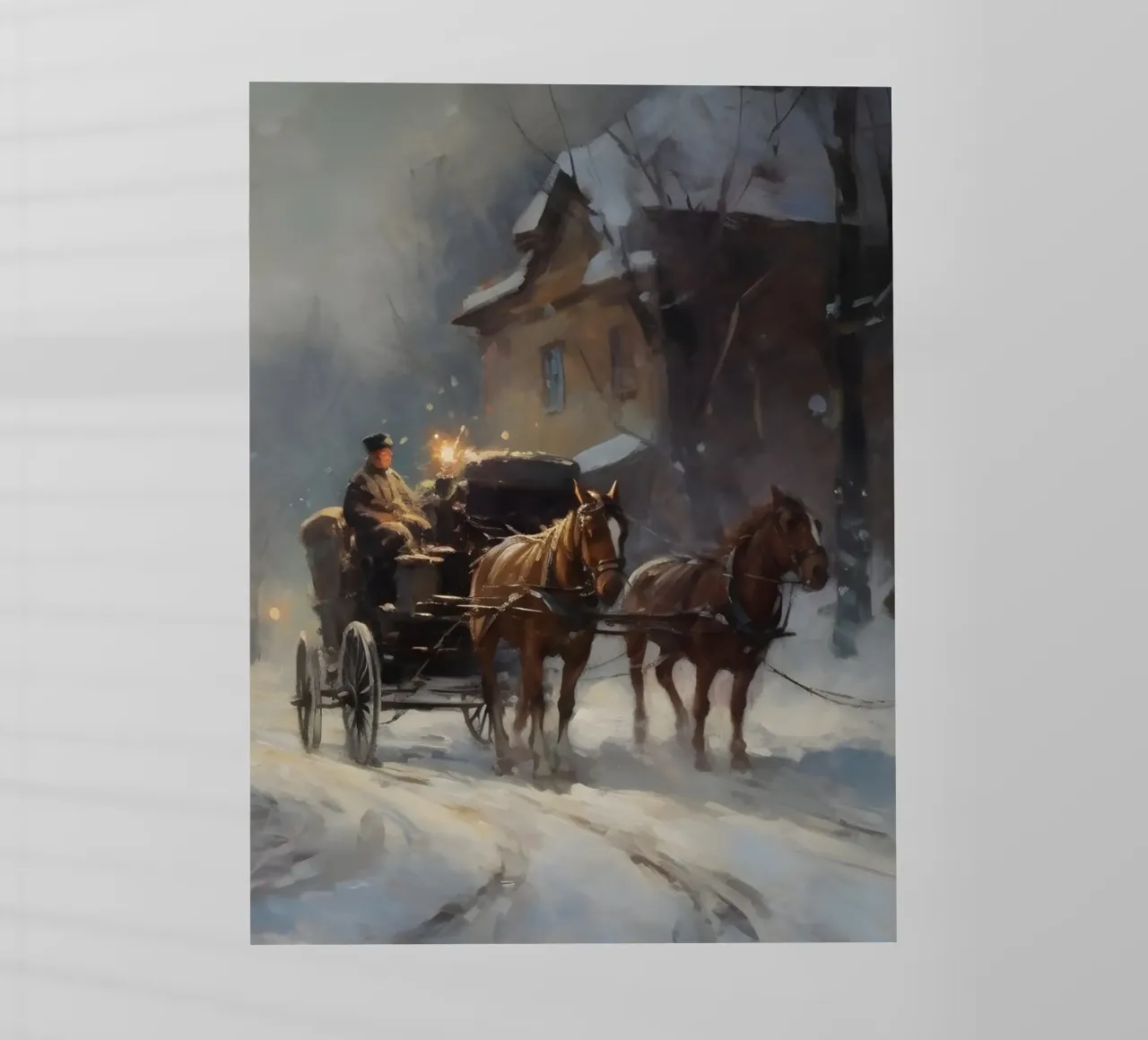 Carrozza trainata da cavalli in una sera d'inverno: il romanticismo dei tempi passati pellicola backlit da Cozy Vibes