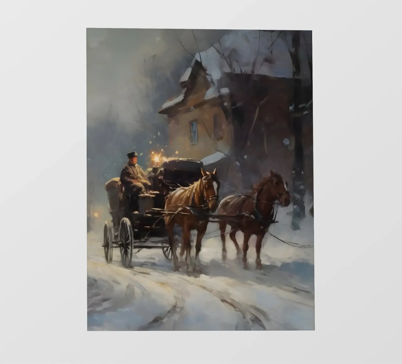 Carrozza trainata da cavalli in una sera d'inverno: il romanticismo dei tempi passati pellicola backlit da Cozy Vibes