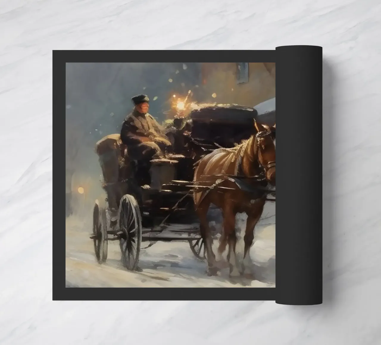 Carrozza trainata da cavalli in una sera d'inverno: il romanticismo dei tempi passati zerbino da Cozy Vibes