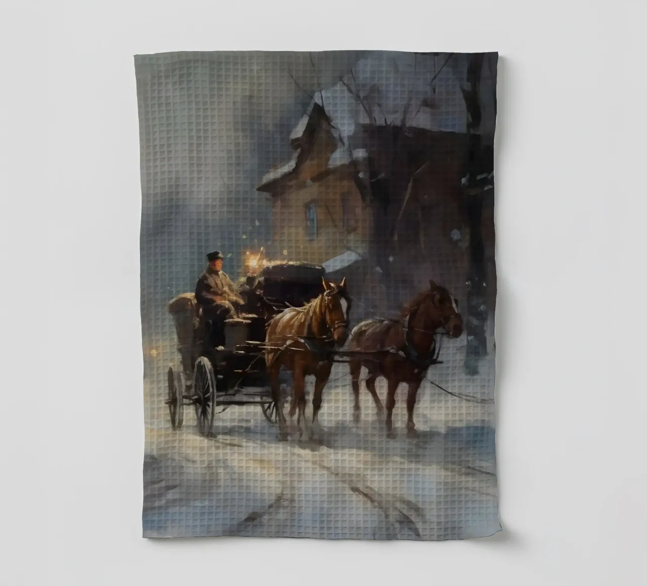 Carrozza trainata da cavalli in una sera d'inverno: il romanticismo dei tempi passati canovaccio da cucina da Cozy Vibes