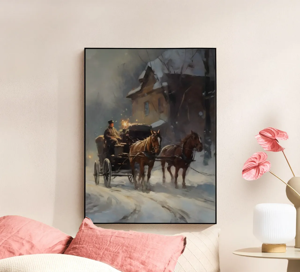 Carrozza trainata da cavalli in una sera d'inverno: il romanticismo dei tempi passati plexiglass da Cozy Vibes