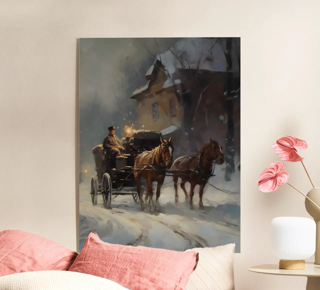 Carrozza trainata da cavalli in una sera d'inverno: il romanticismo dei tempi passati plexiglass da Cozy Vibes