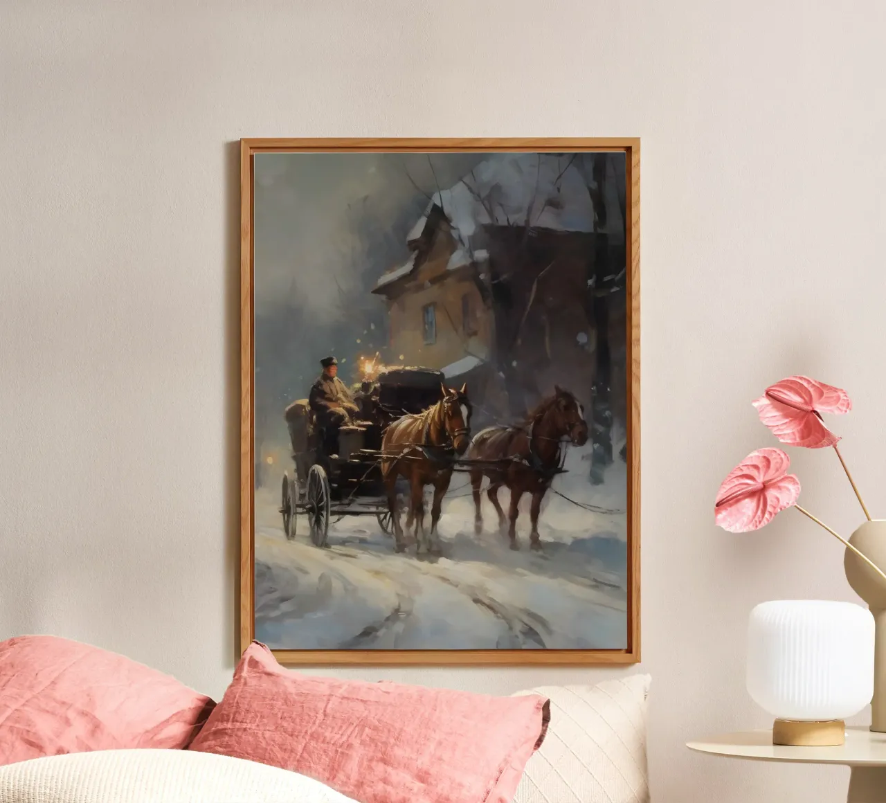Carrozza trainata da cavalli in una sera d'inverno: il romanticismo dei tempi passati alluminio dibond da Cozy Vibes