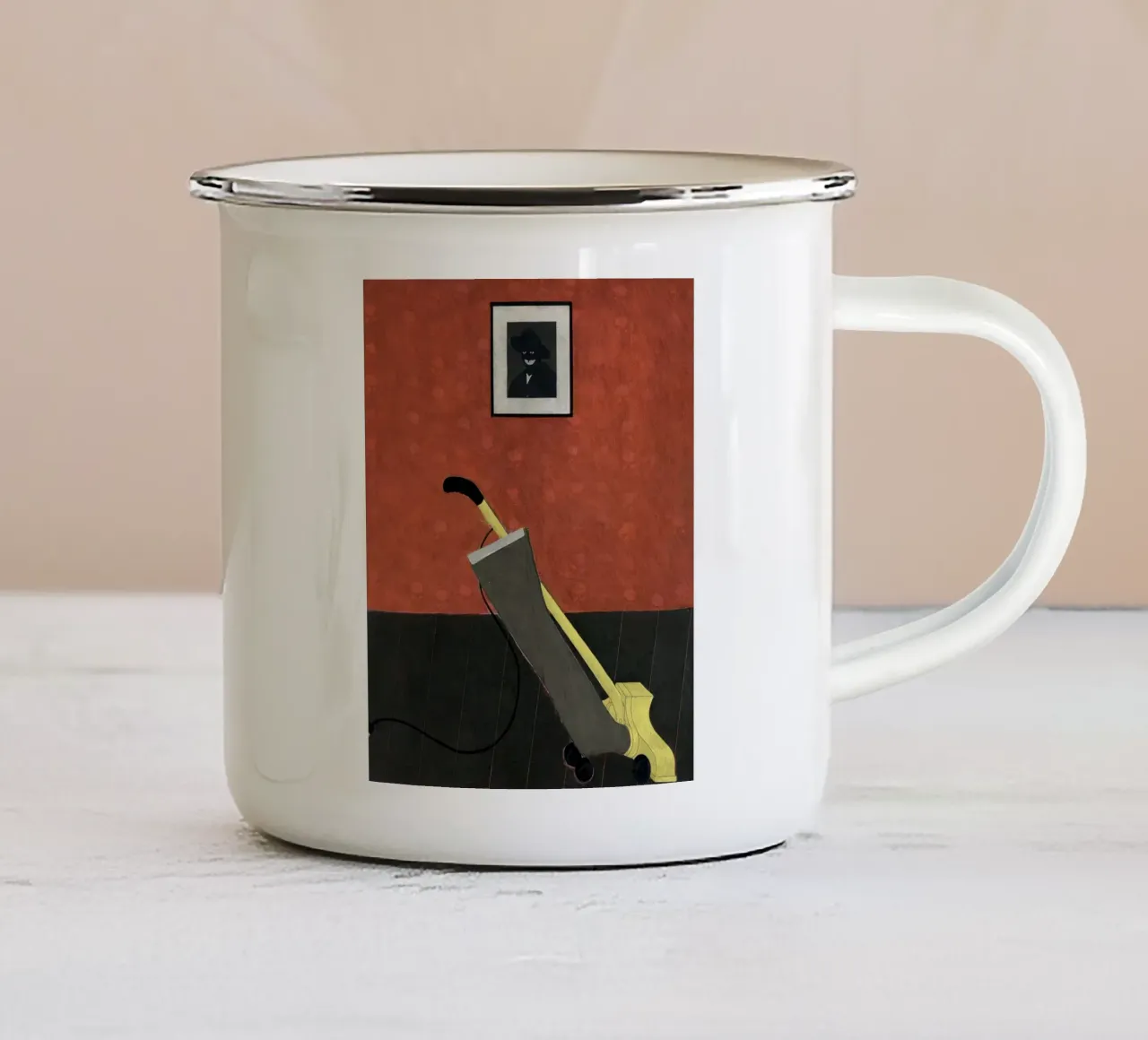 ritratto dell'artista e un vuoto tazza in smalto da carol shop
