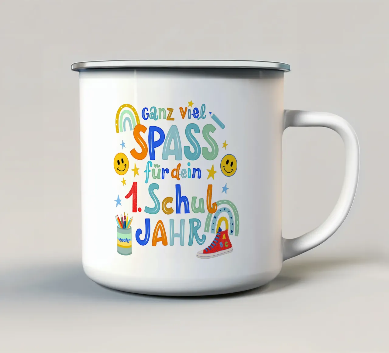 I bambini di prima elementare. Il primo anno scolastico. tazza in smalto da CalliLetters