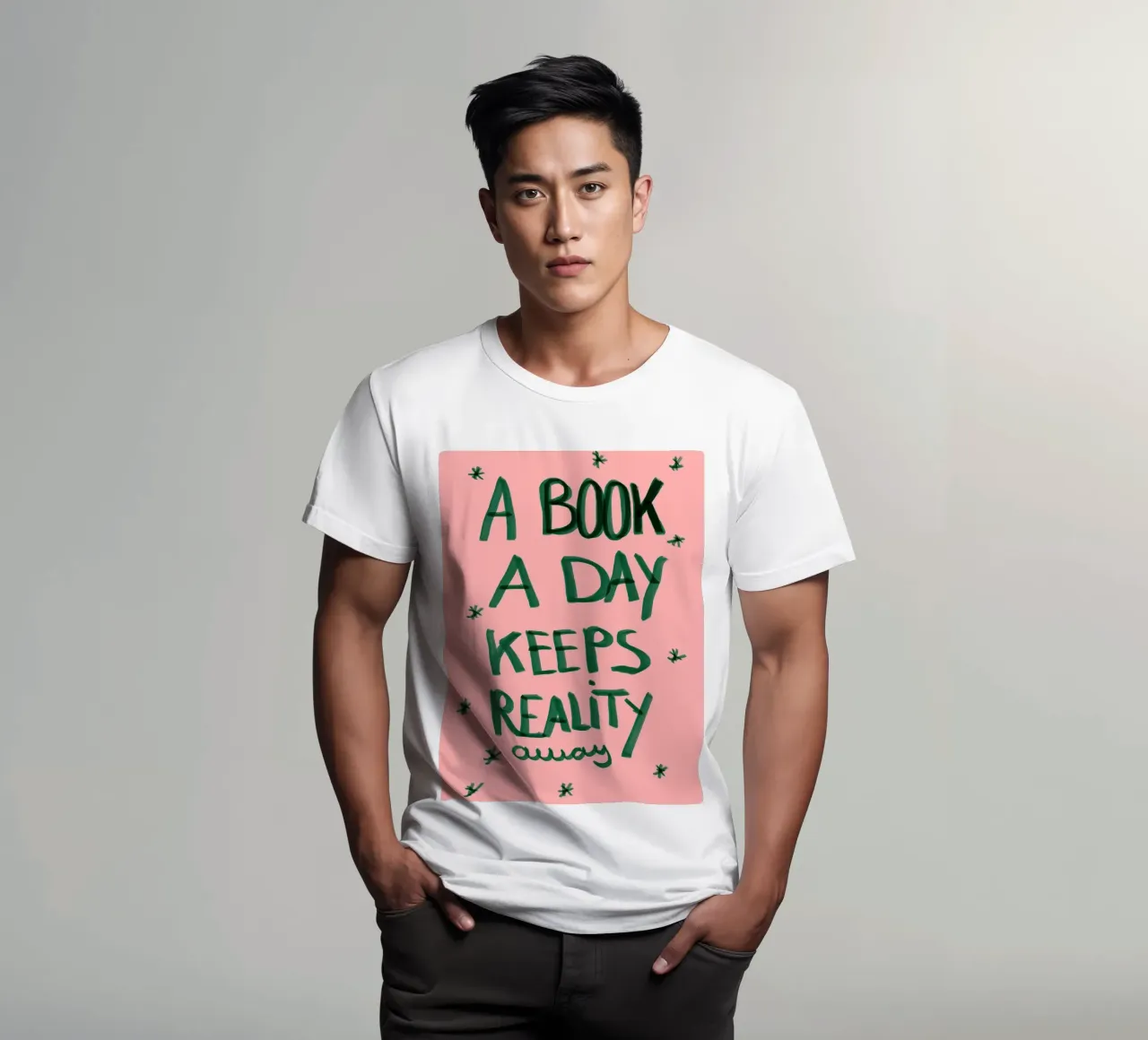 A book a day keeps reality away t-shirt da Hej Ibiza by Ute Arnold