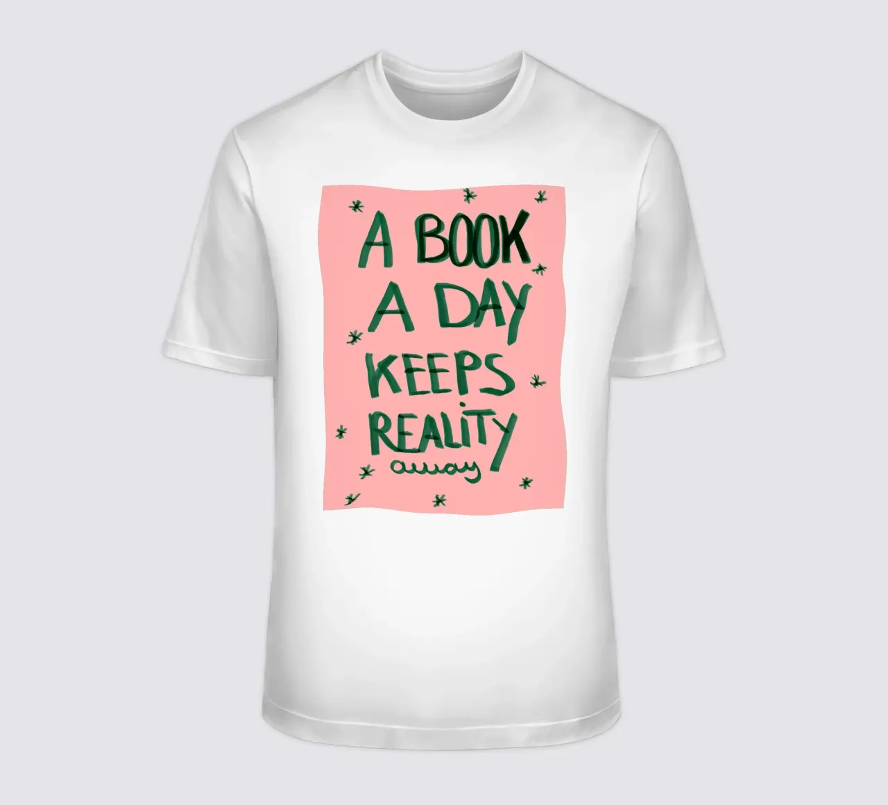 A book a day keeps reality away t-shirt da Hej Ibiza by Ute Arnold