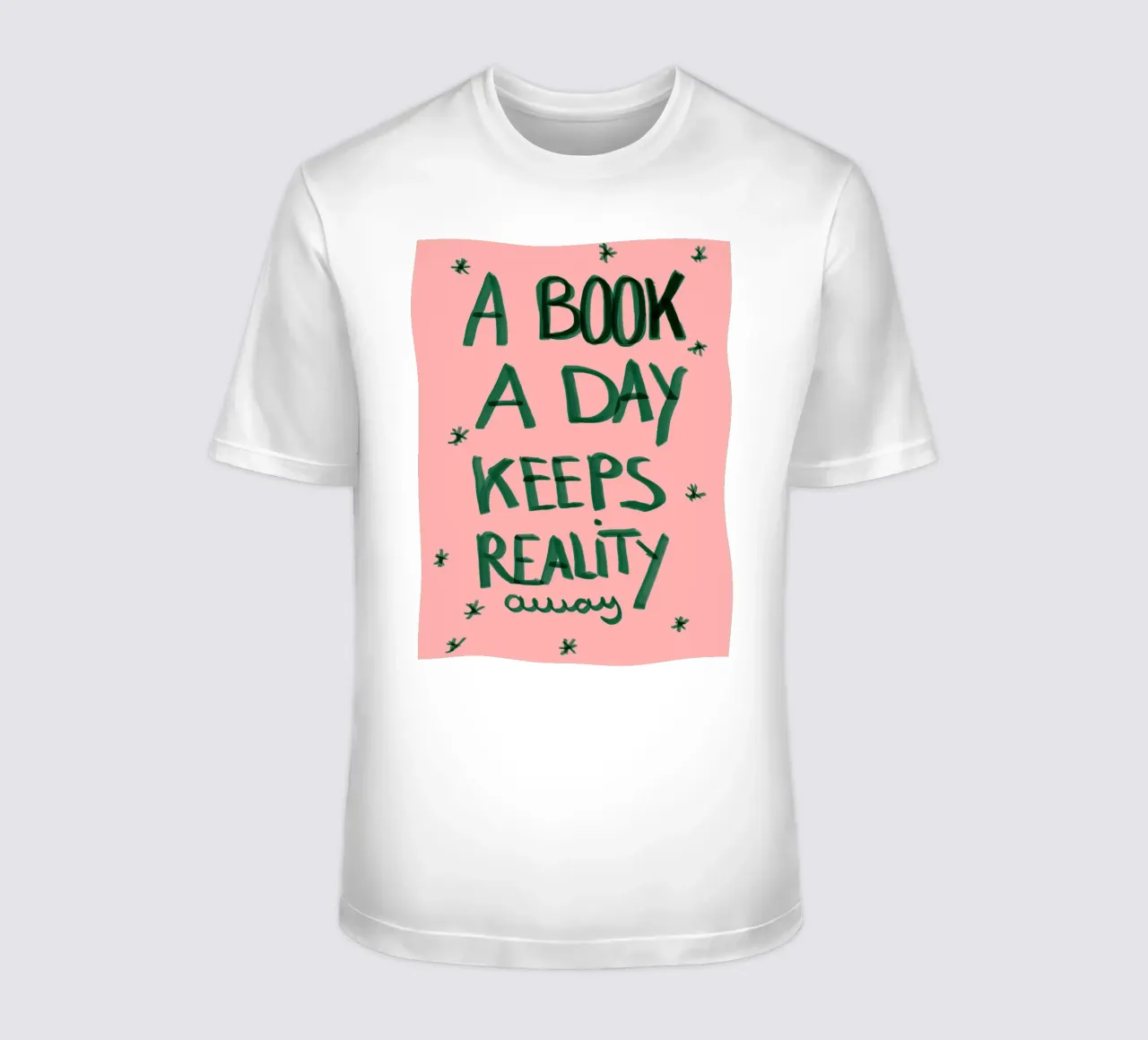 A book a day keeps reality away t-shirt da Hej Ibiza by Ute Arnold