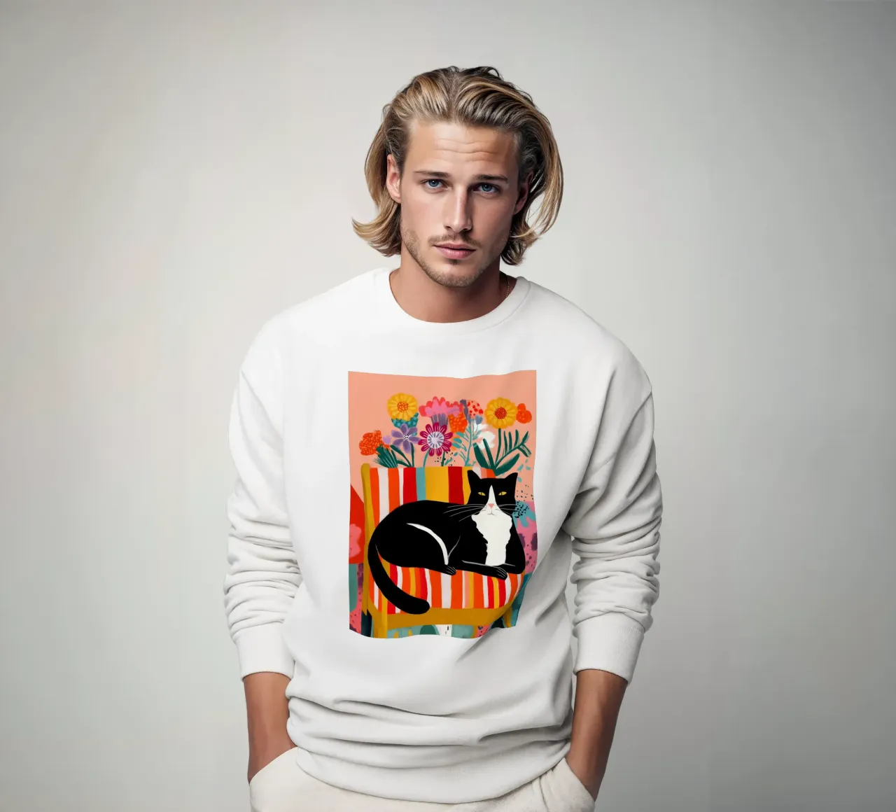 Lazy Afternoon - Cat Among Flowers Sweatshirt von Luca