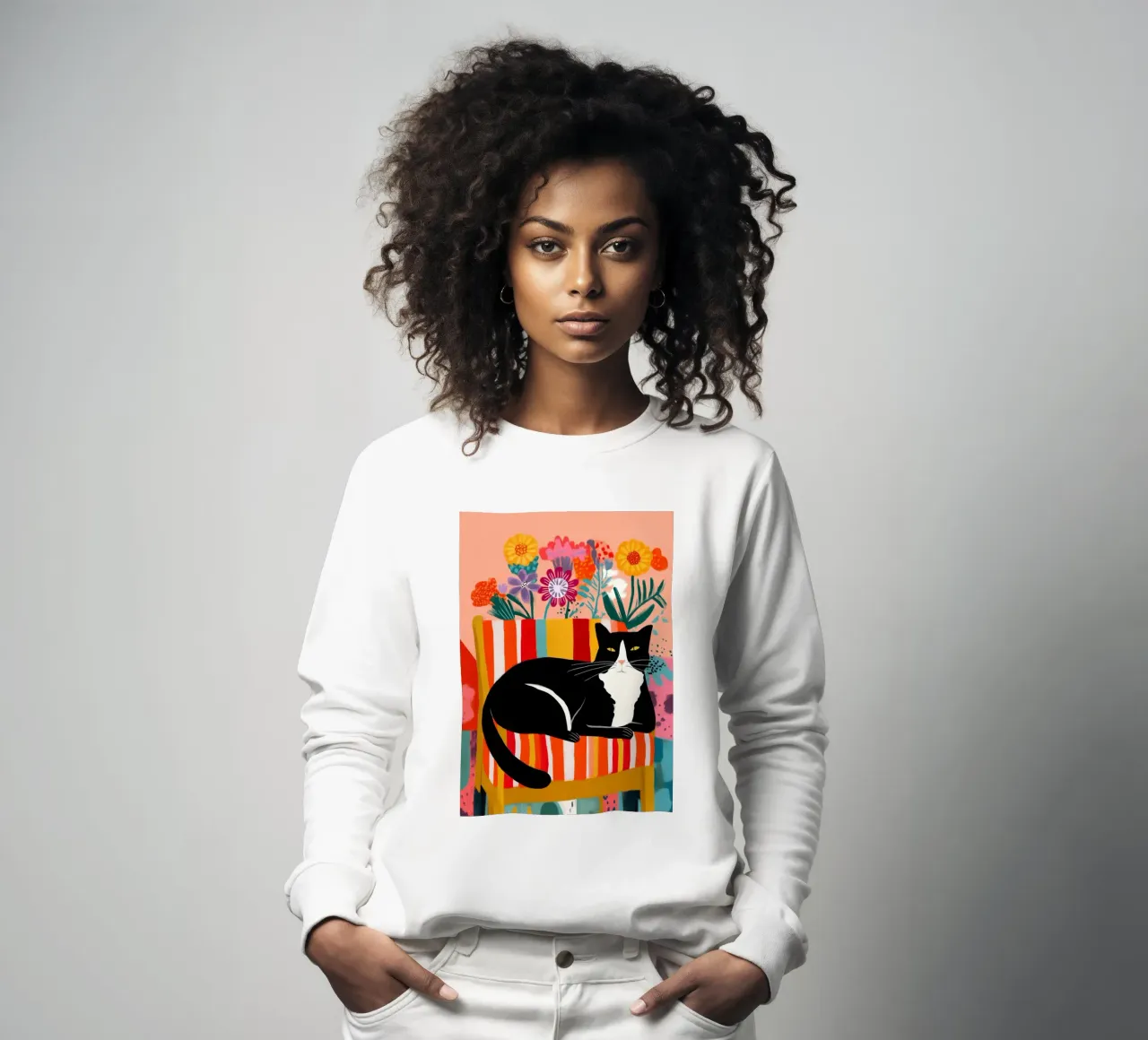 Lazy Afternoon - Cat Among Flowers Sweatshirt von Luca