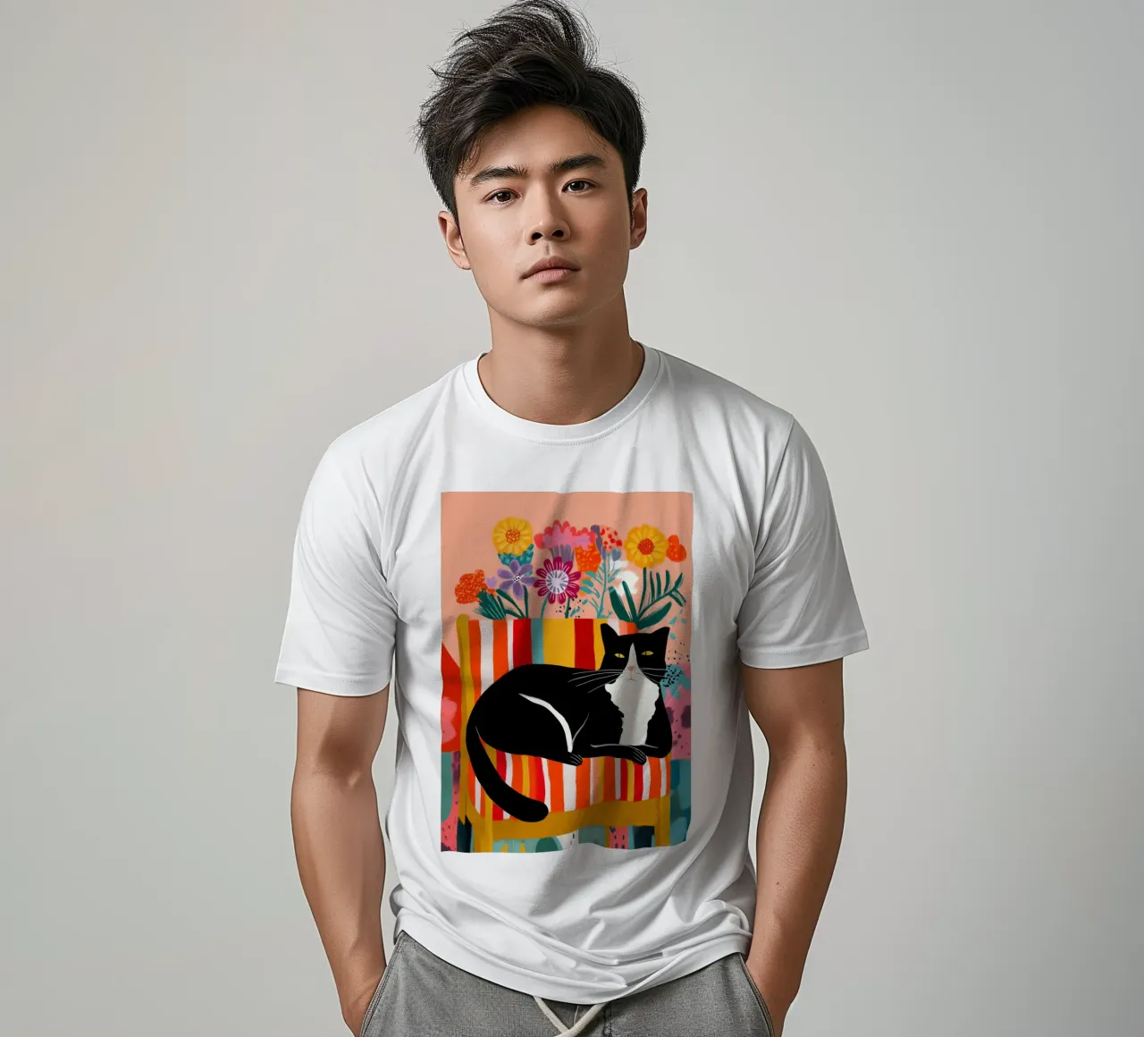 Lazy Afternoon - Cat Among Flowers t-shirt da Luca