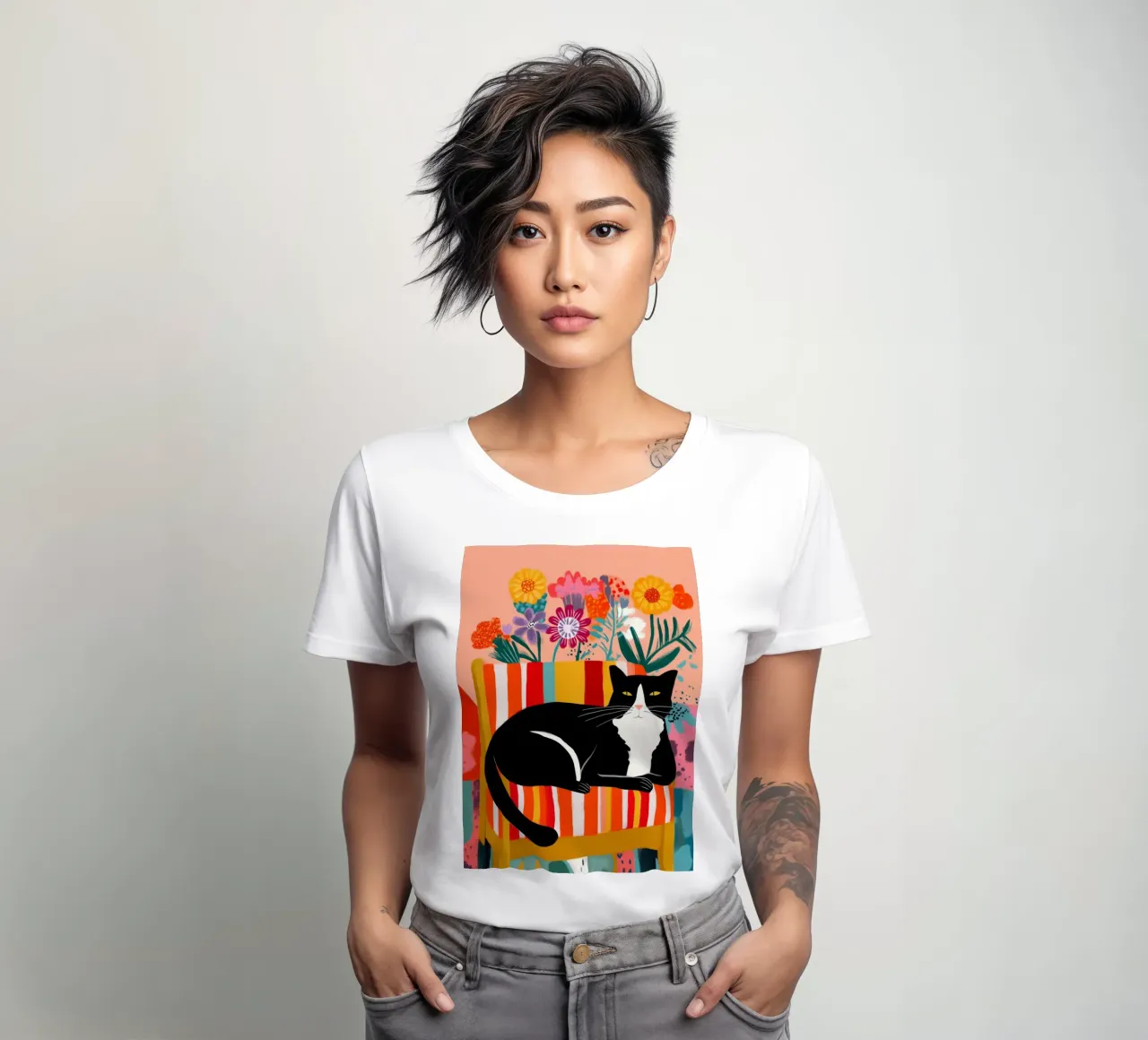Lazy Afternoon - Cat Among Flowers t-shirt da donna da Luca