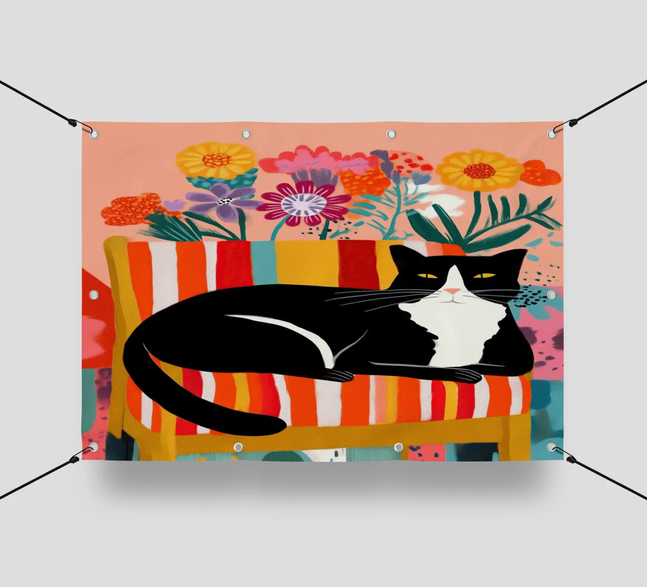 Lazy Afternoon - Cat Among Flowers telo in pvc da Luca