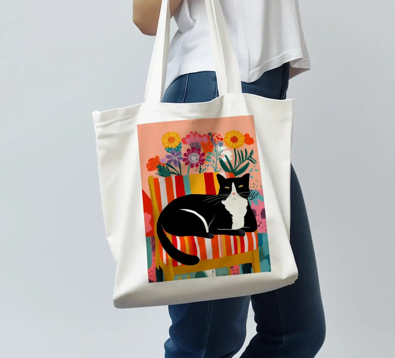 Lazy Afternoon - Cat Among Flowers borsa in juta da Luca