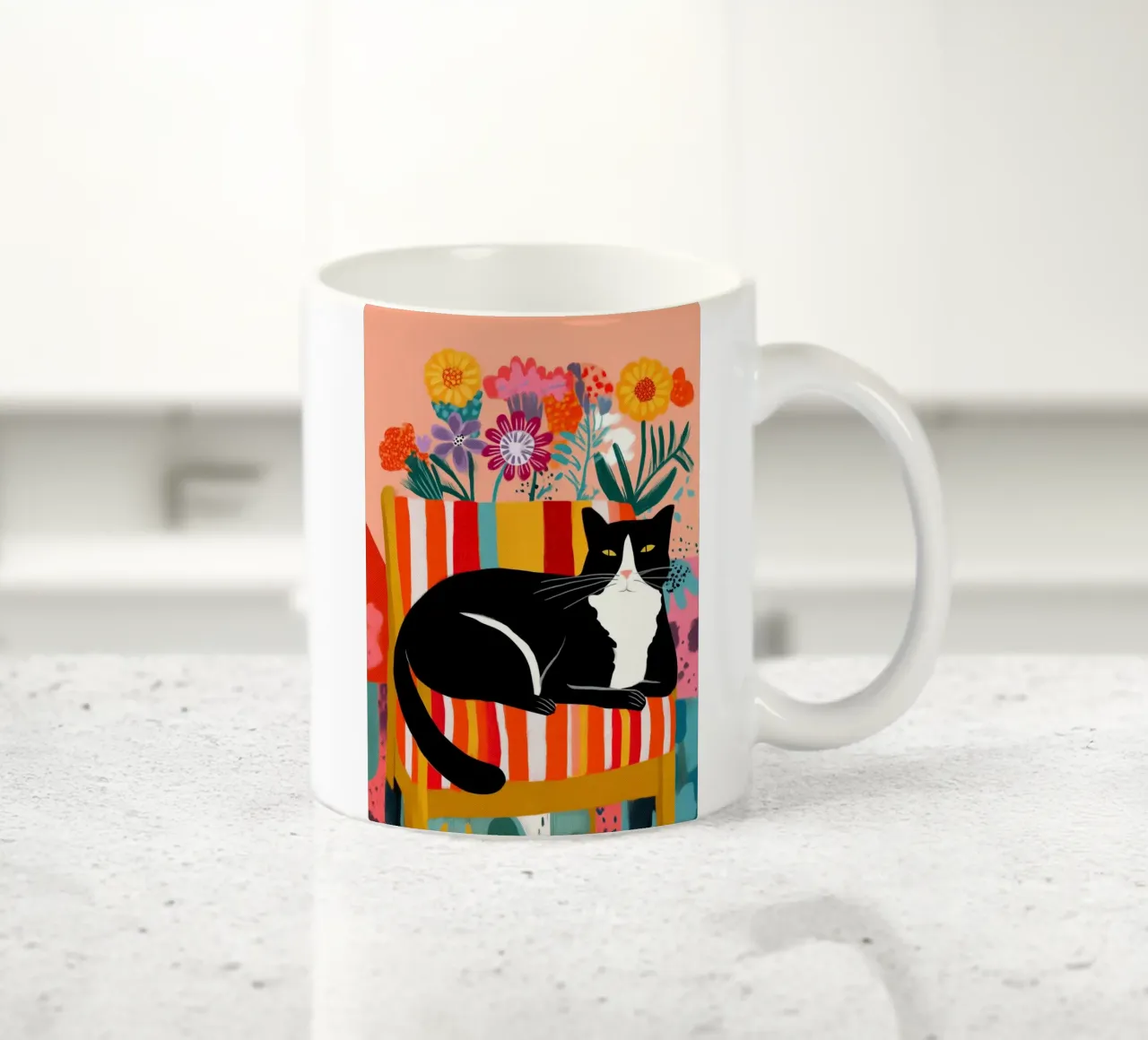 Lazy Afternoon - Cat Among Flowers tazza in ceramica da Luca